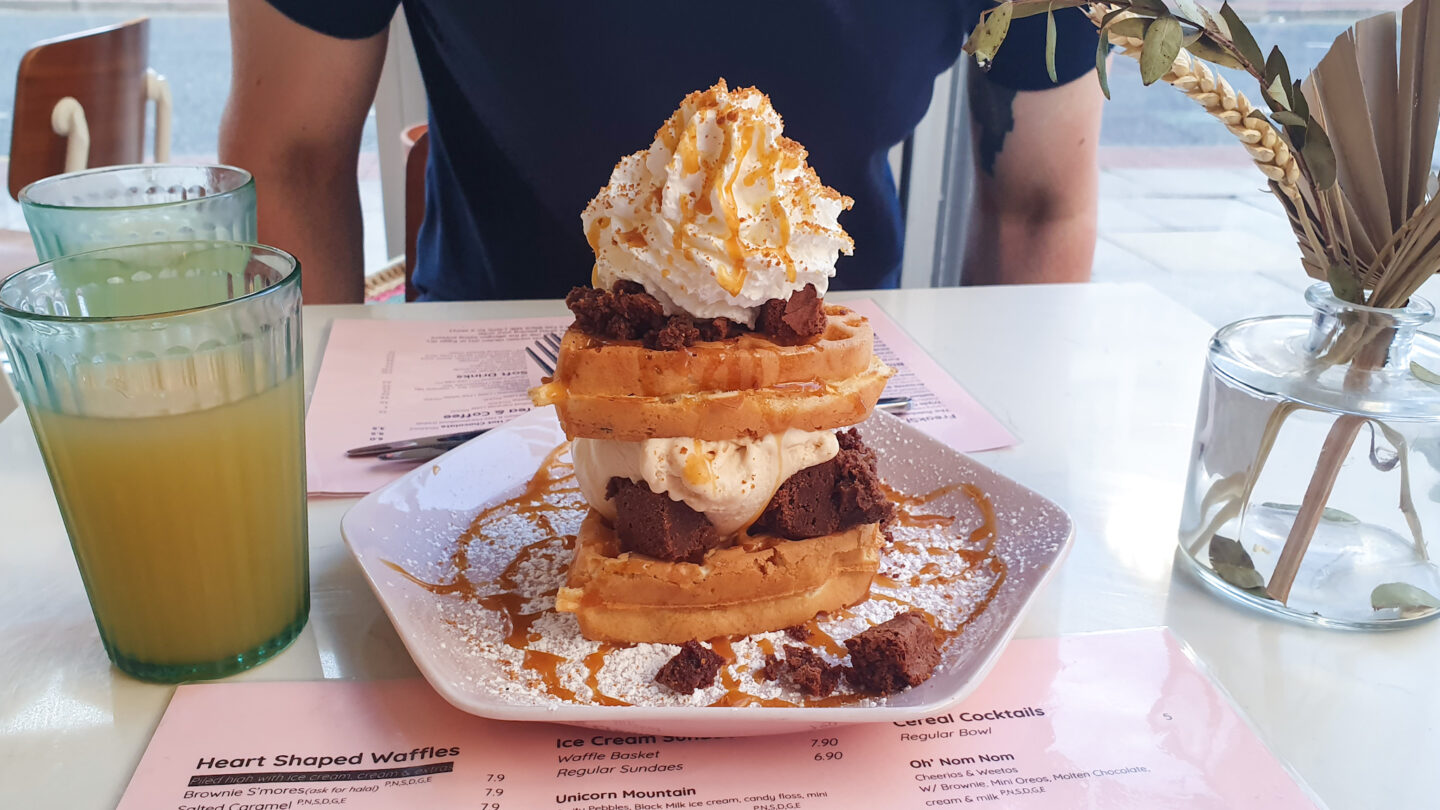 Salted Caramel waffle dessert at black milk northern quarter
